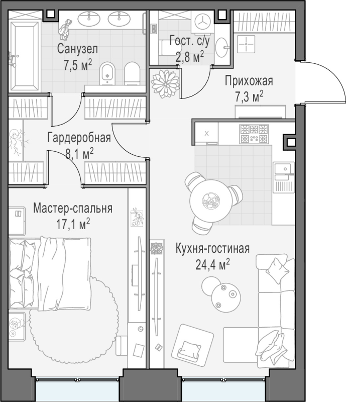 2 ккв (Евро) 67,1 м²