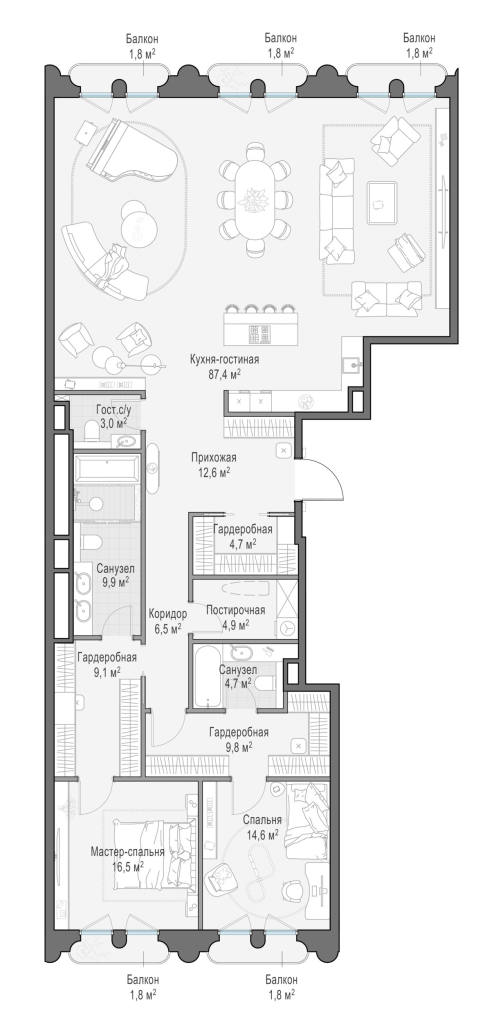 4 ккв (Евро) 186,2 м²