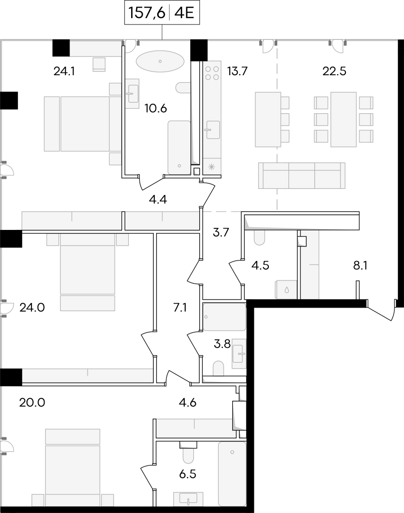 4 ккв (Евро) 157,3 м²
