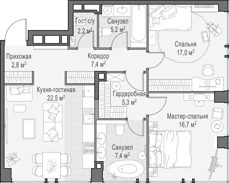 3 ккв (Евро) 86,4 м²
