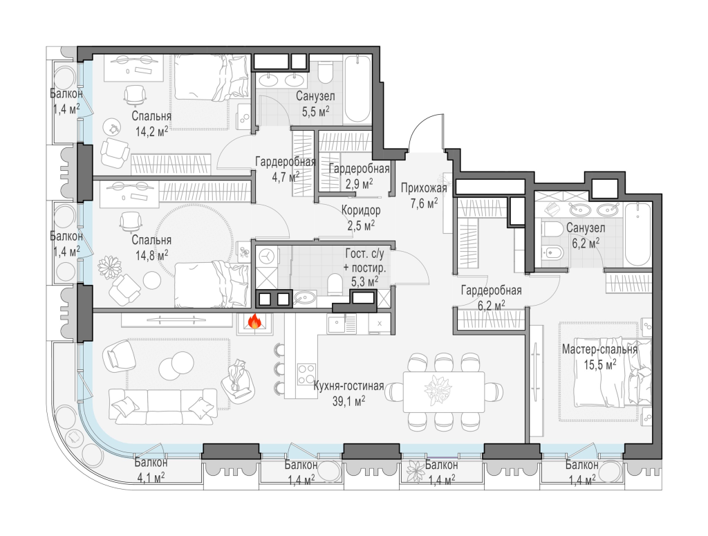 4 ккв (Евро) 127,6 м²