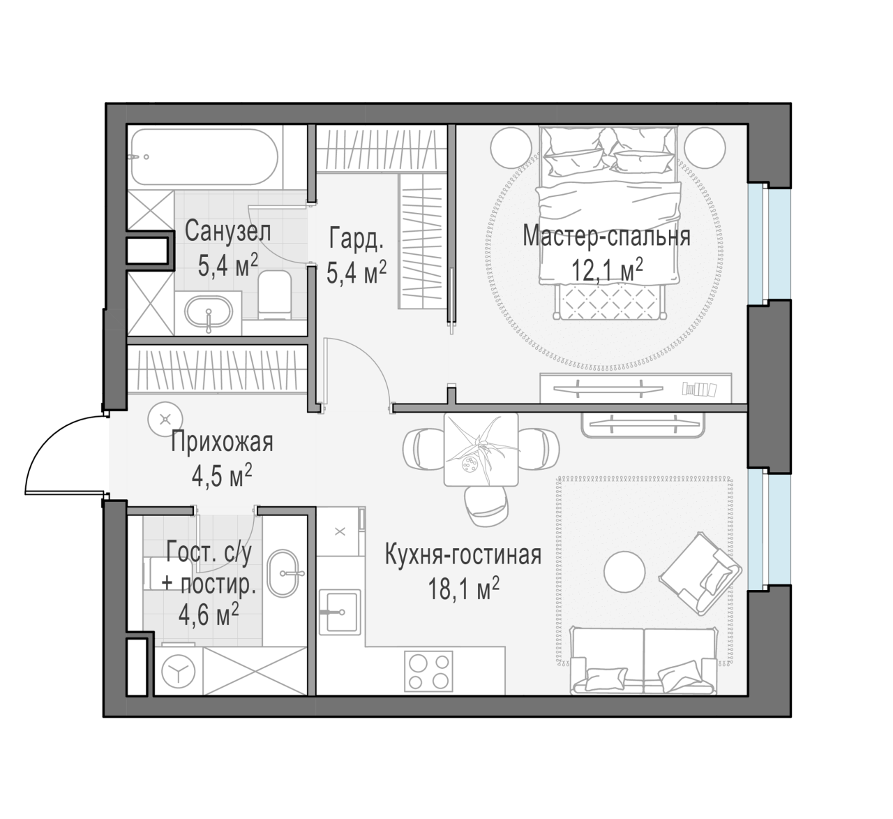 2 ккв (Евро) 50,7 м²