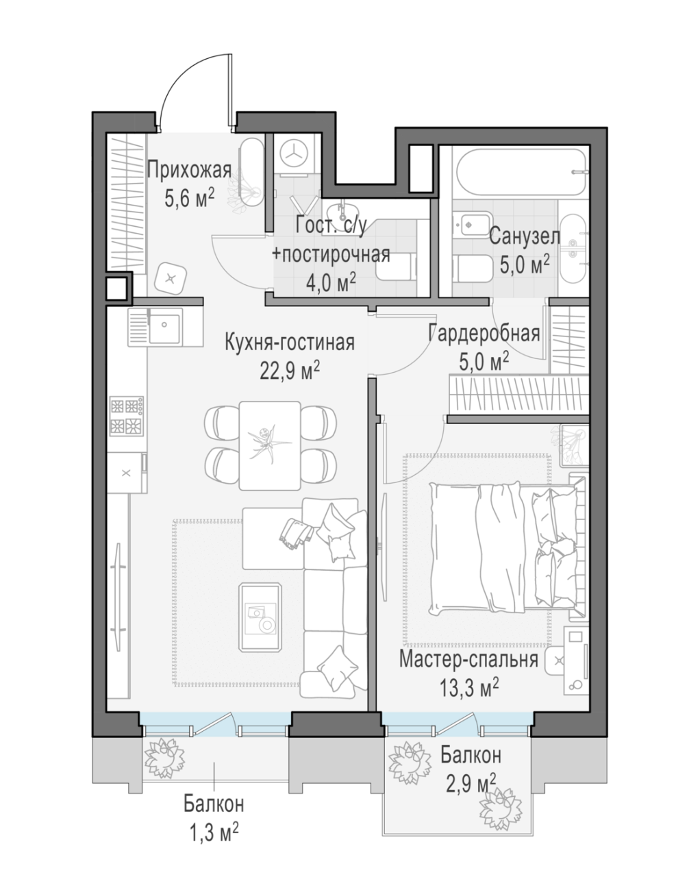 2 ккв (Евро) 57,9 м²