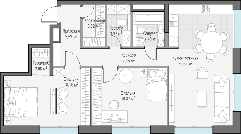 3 ккв (Евро) 91,5 м²