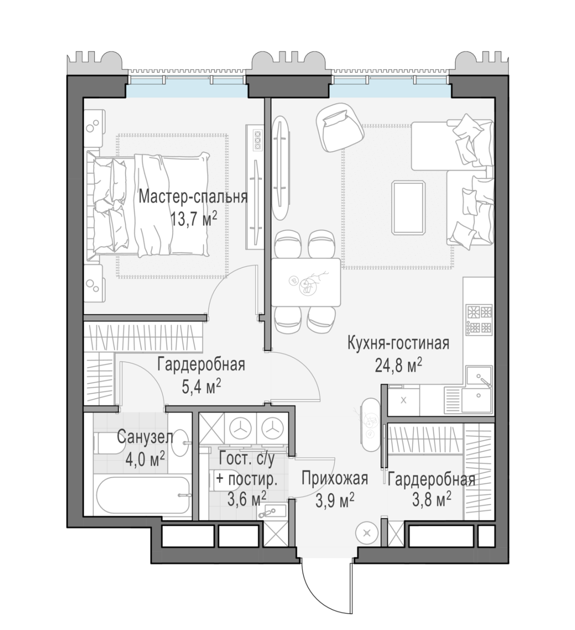 2 ккв (Евро) 59,4 м²