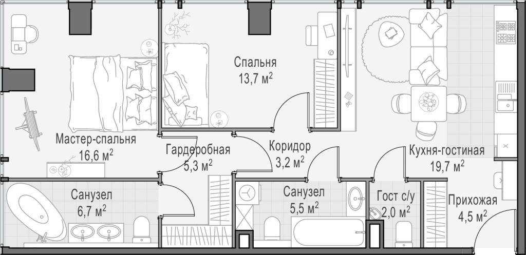 3 ккв (Евро) 77,6 м²