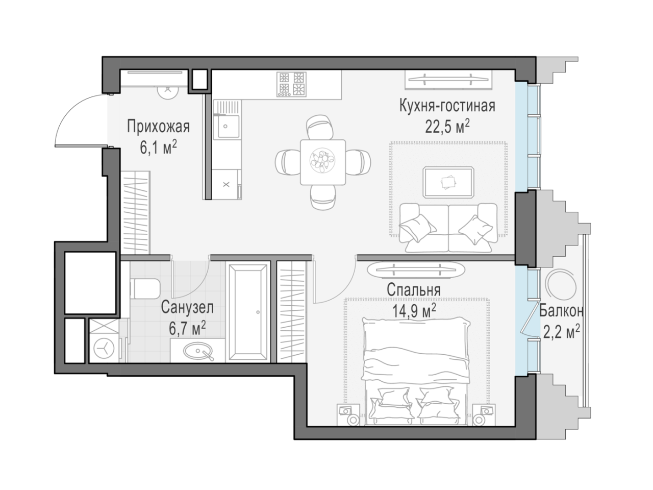 2 ккв (Евро) 50,9 м²