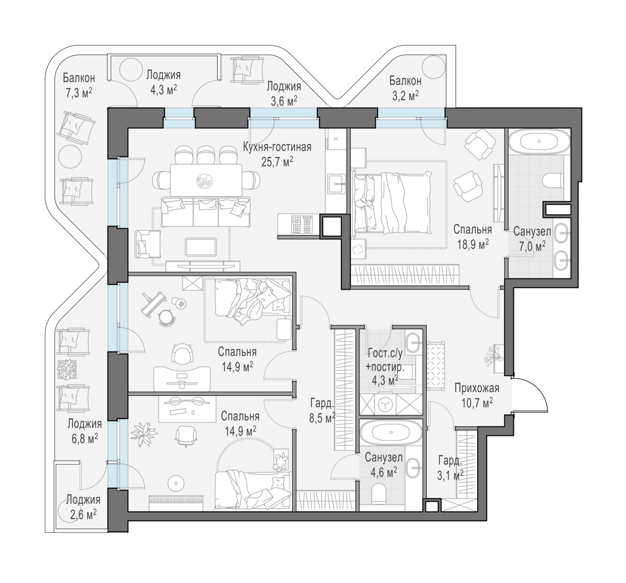 4 ккв (Евро) 124,4 м²