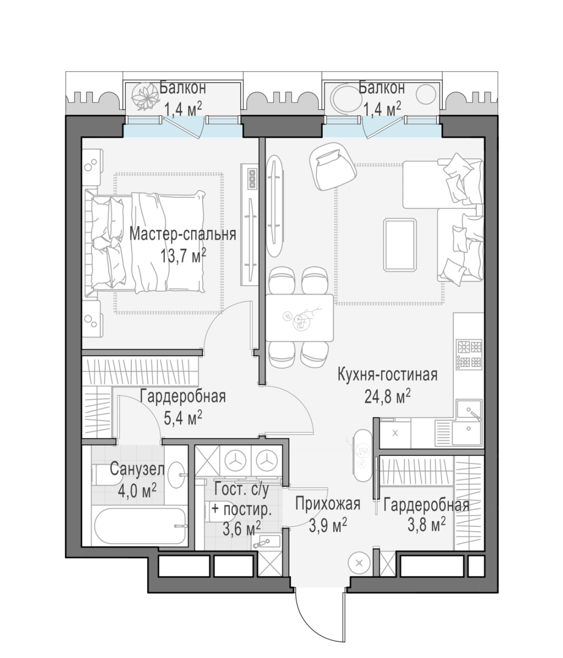 2 ккв (Евро) 60,2 м²