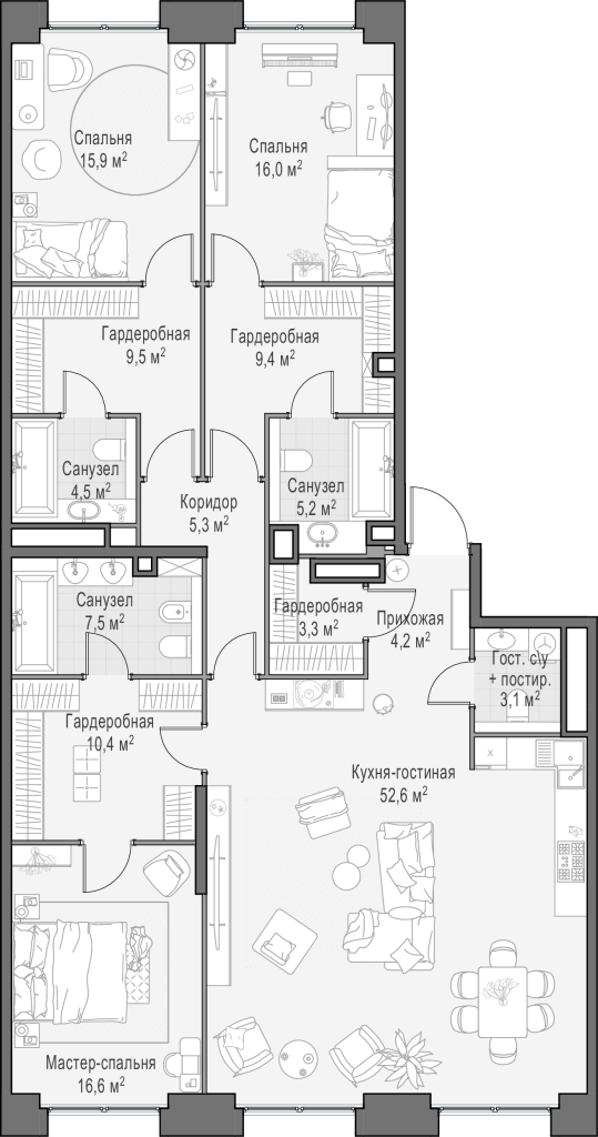 4 ккв (Евро) 163,6 м²