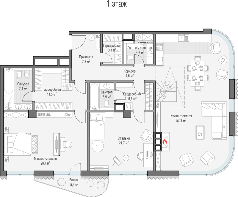 3 ккв (Евро) 163,8 м²