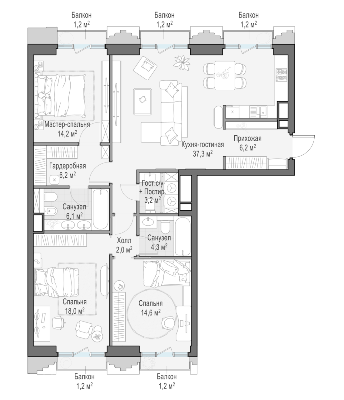 4 ккв (Евро) 114,1 м²