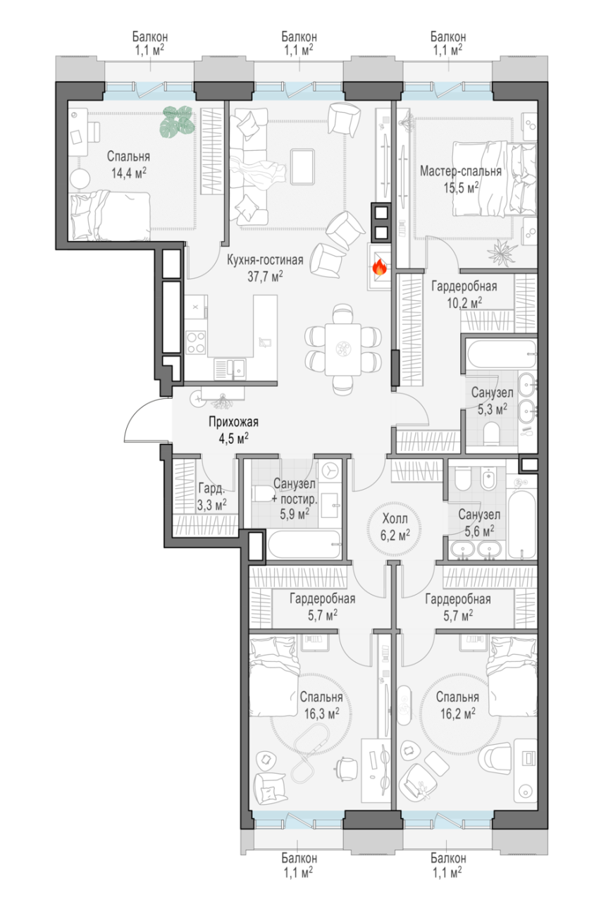 5 ккв (Евро) 153,7 м²
