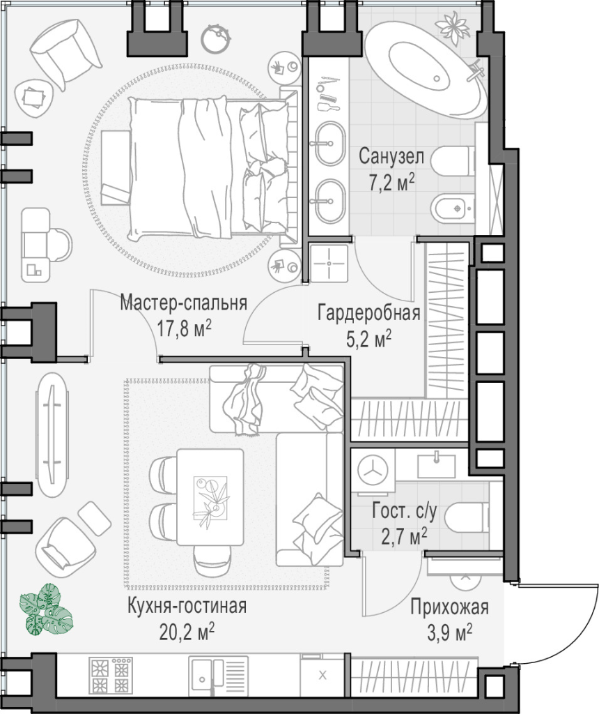 2 ккв (Евро) 57,4 м²