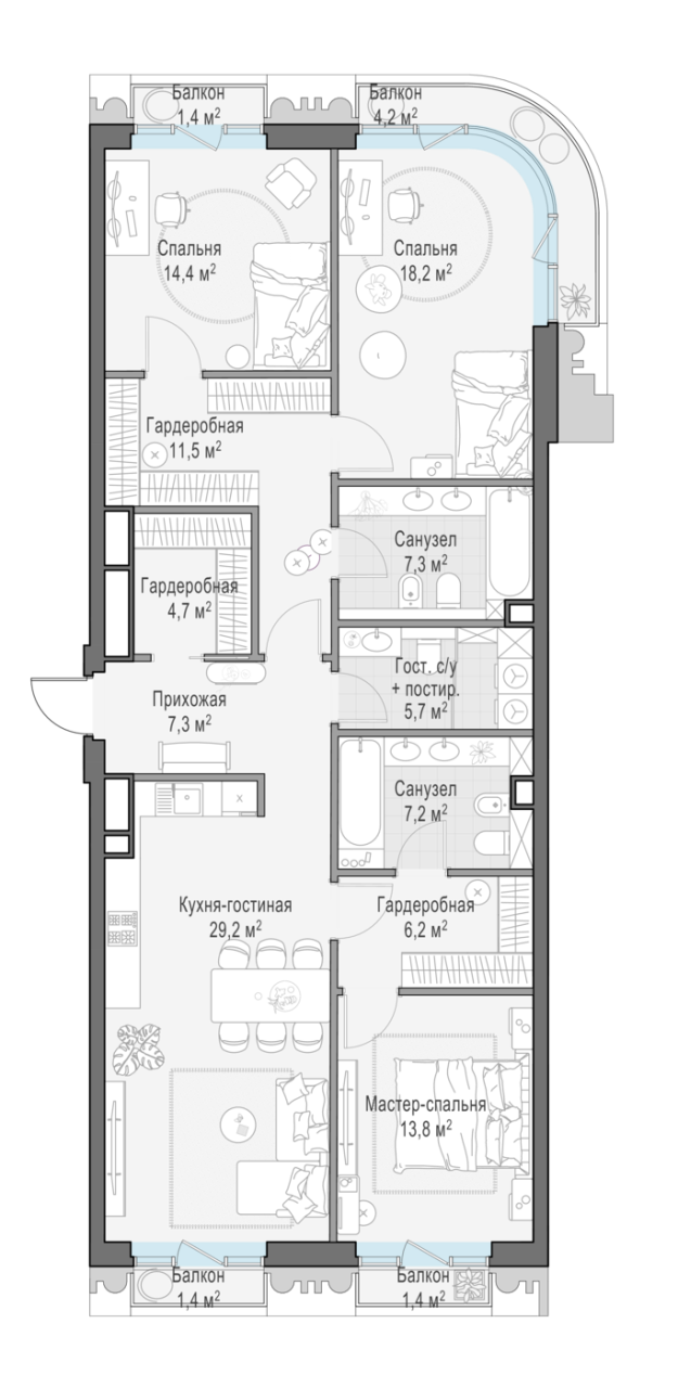 3 ккв (Евро) 126,9 м²