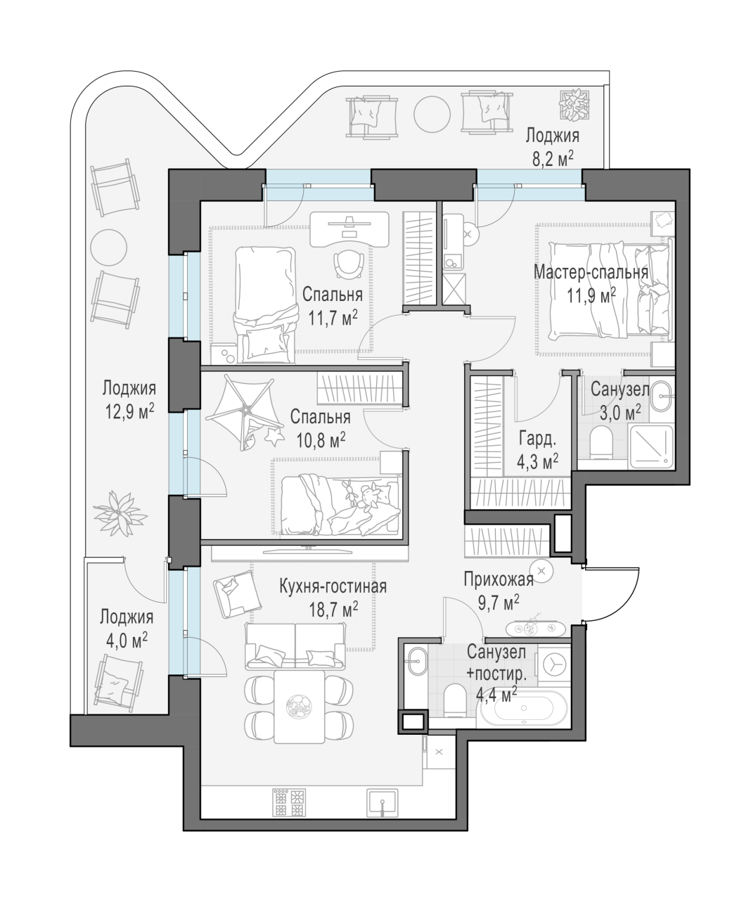 3 ккв (Евро) 87,6 м²