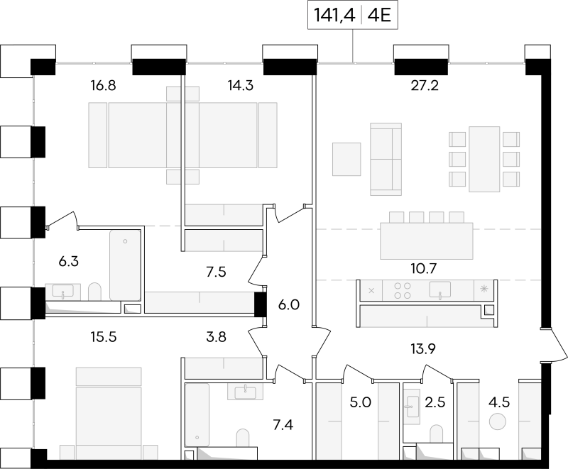 4 ккв (Евро) 144,2 м²