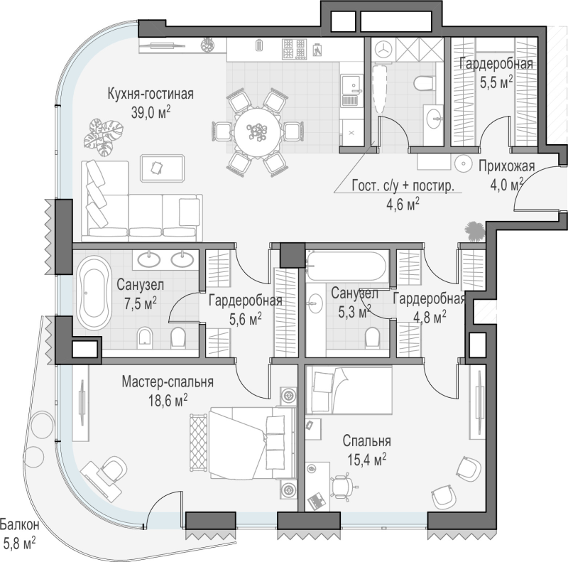 3 ккв (Евро) 116,8 м²