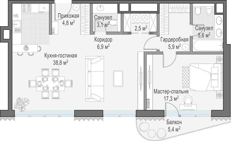 2 ккв (Евро) 88,2 м²
