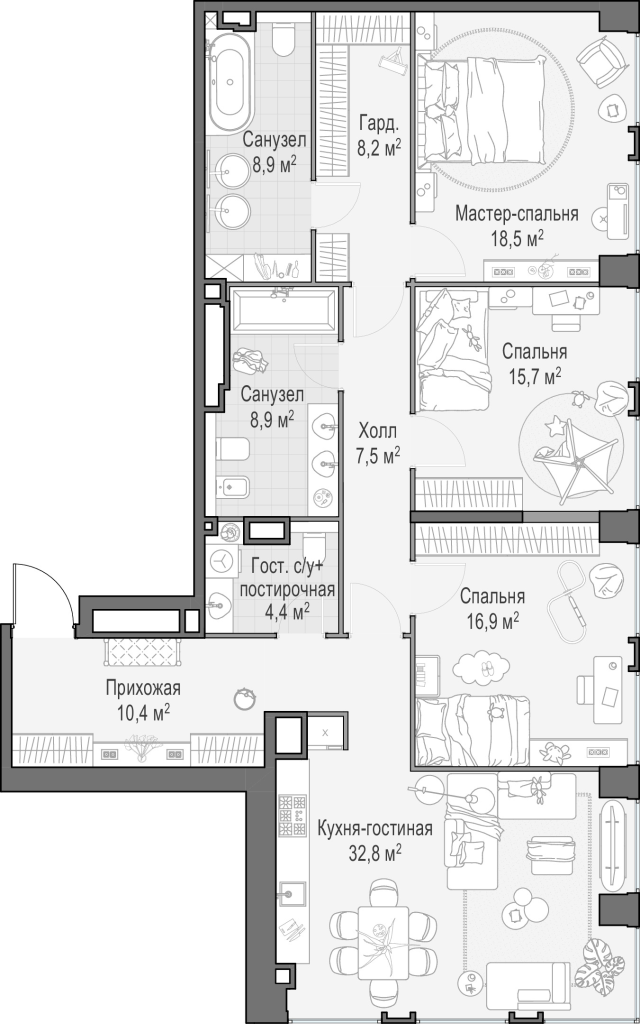 4 ккв (Евро) 132,9 м²
