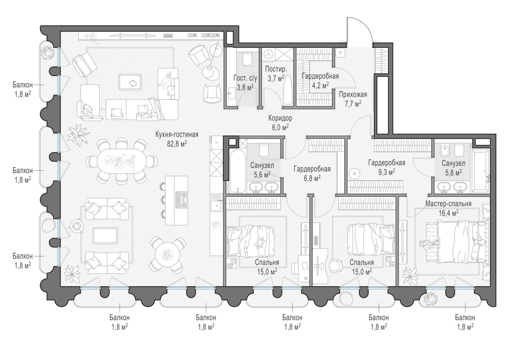 5 ккв (Евро) 186,8 м²