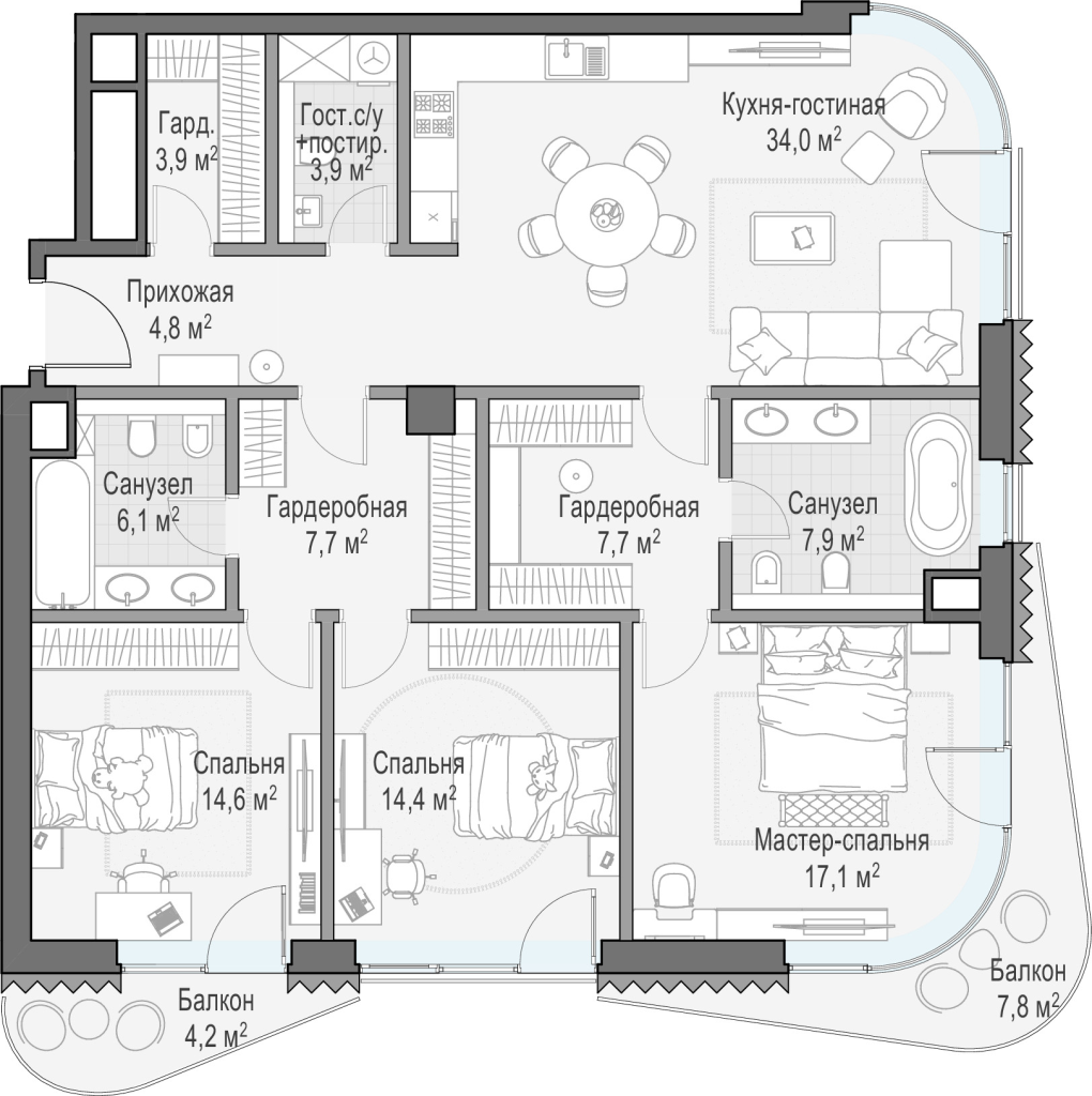 4 ккв (Евро) 130,7 м²