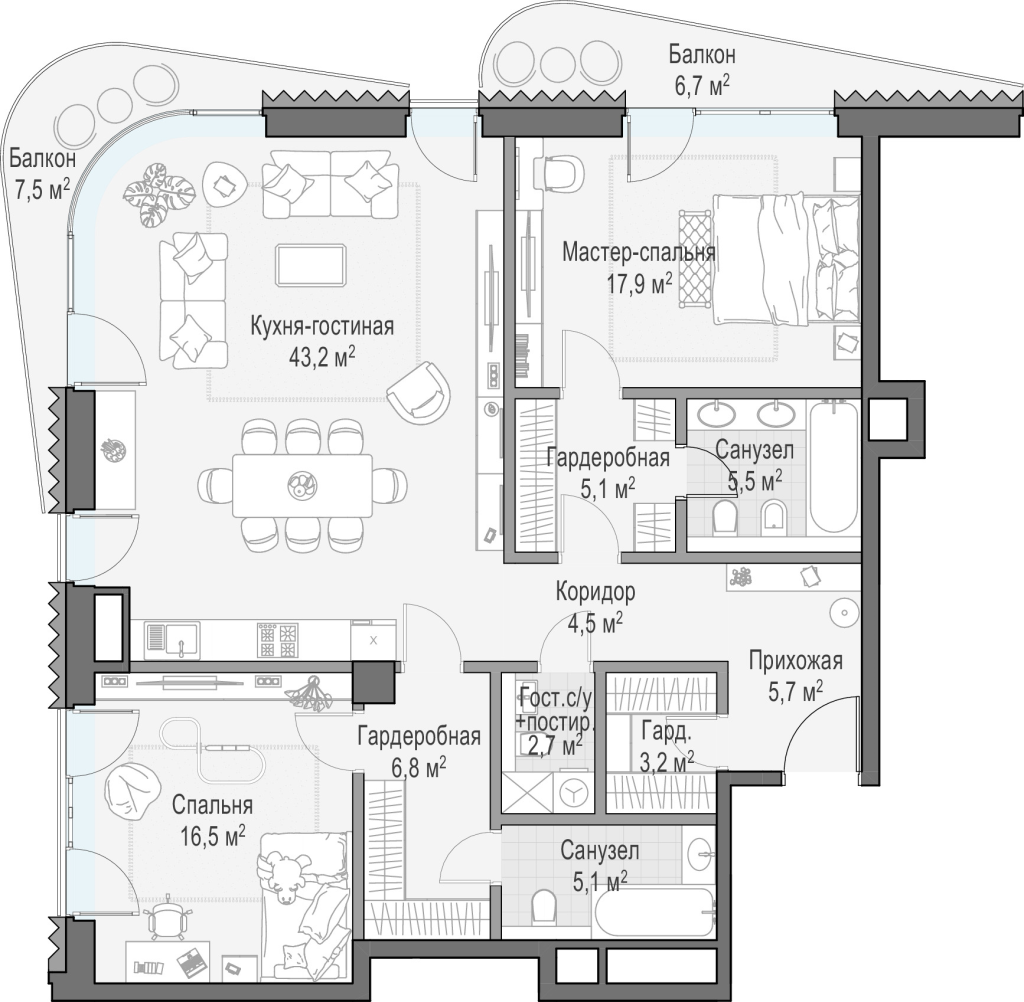 3 ккв (Евро) 124,7 м²