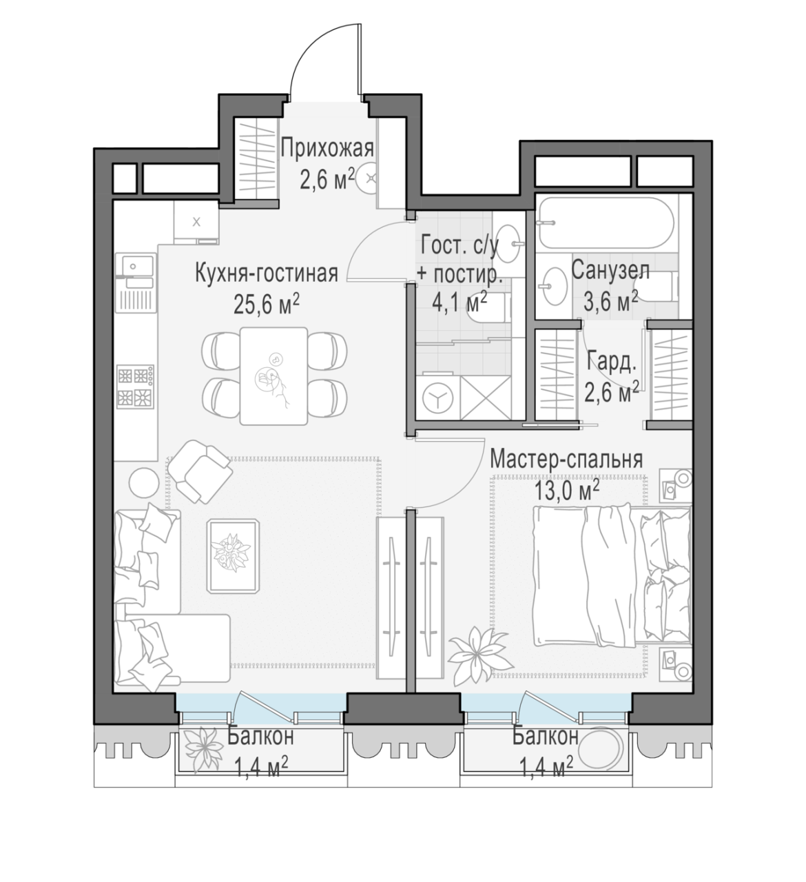 2 ккв (Евро) 52 м²