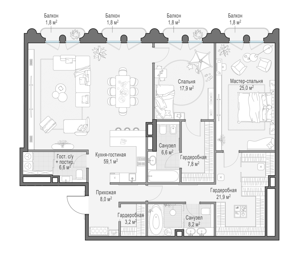 4 ккв (Евро) 166,7 м²