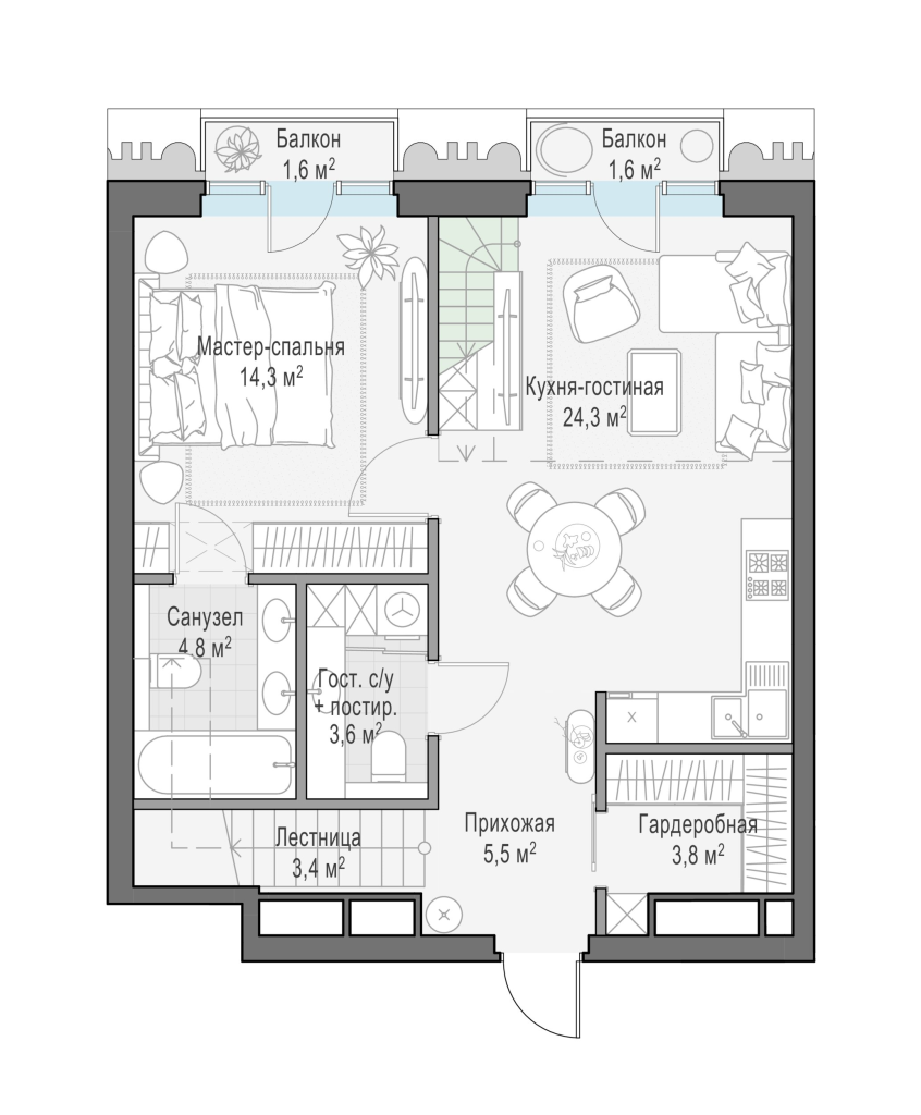 3 ккв (Евро) 84 м²