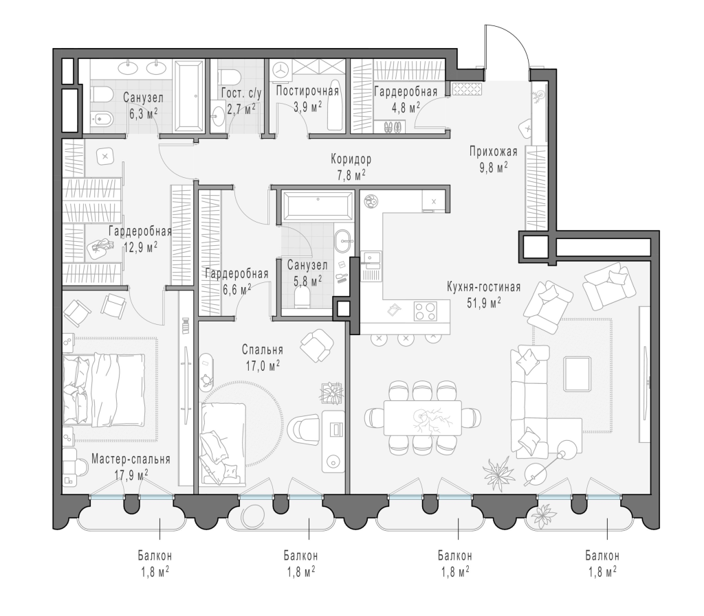 4 ккв (Евро) 149,4 м²