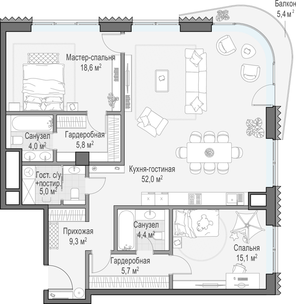 3 ккв (Евро) 125,8 м²