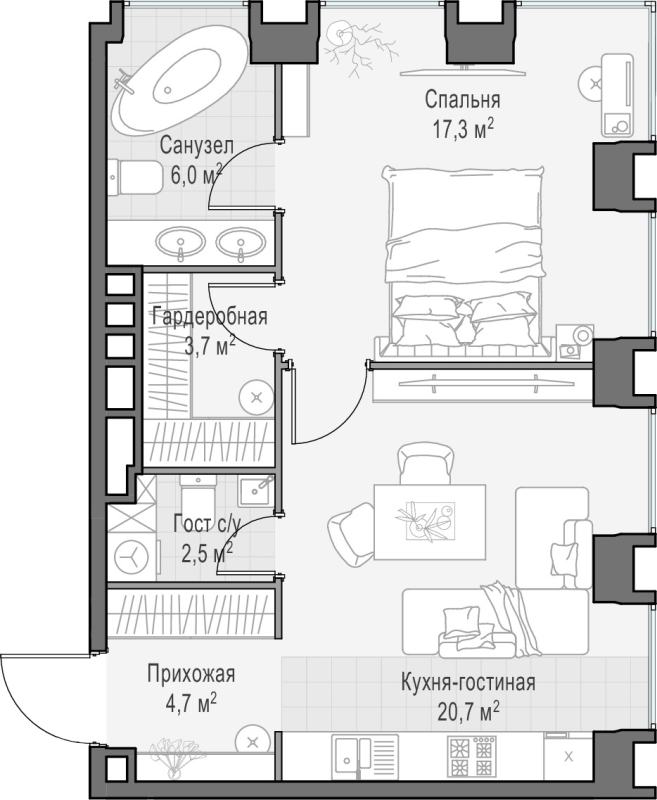 2 ккв (Евро) 55,1 м²
