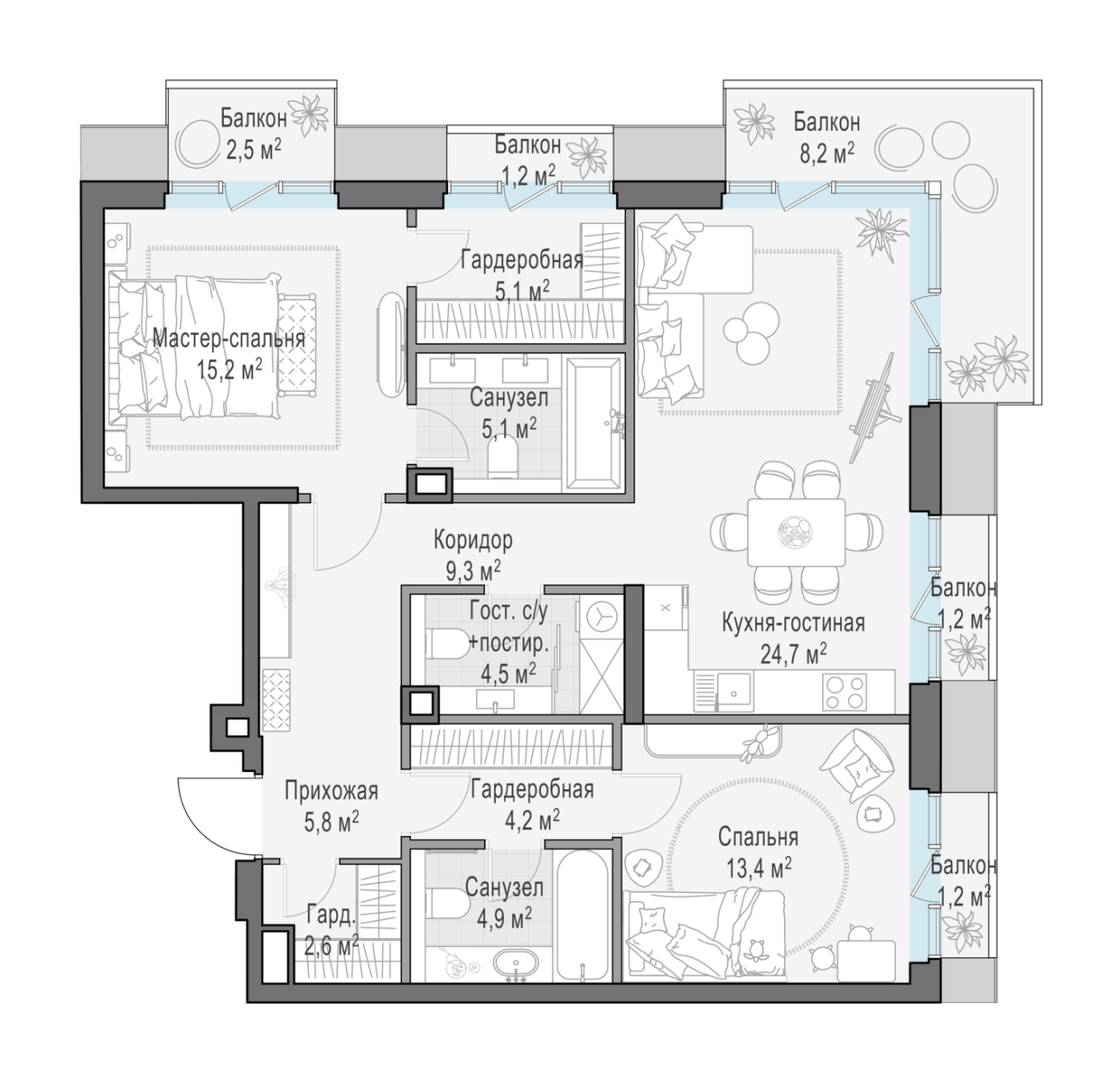 3 ккв (Евро) 96,7 м²