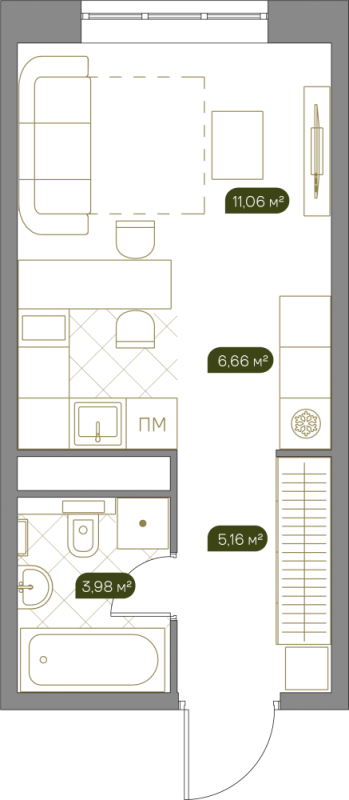Студия 27 м²