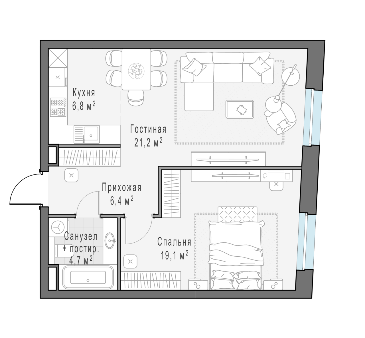 2 ккв (Евро) 58,2 м²
