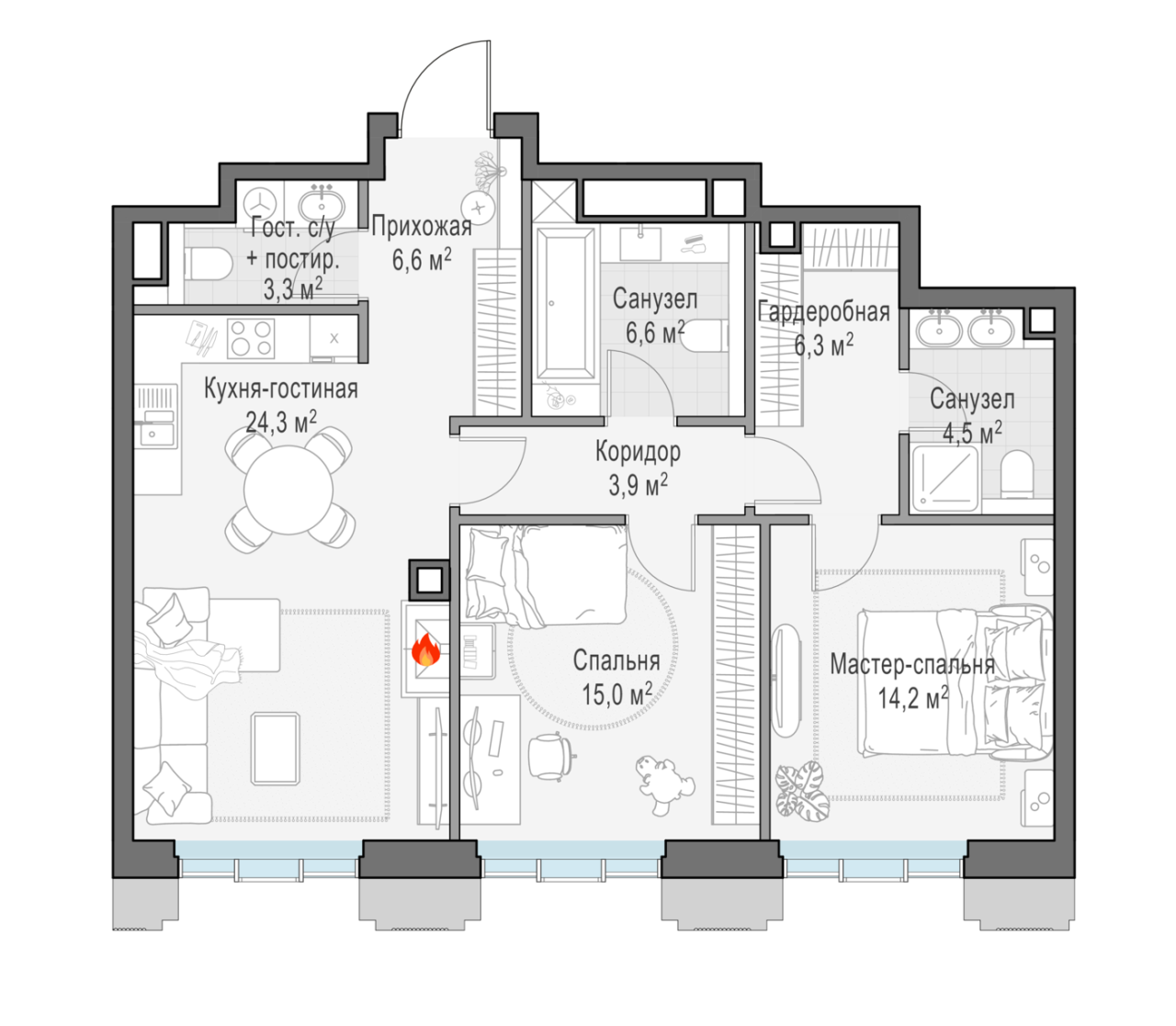 3 ккв (Евро) 84,7 м²