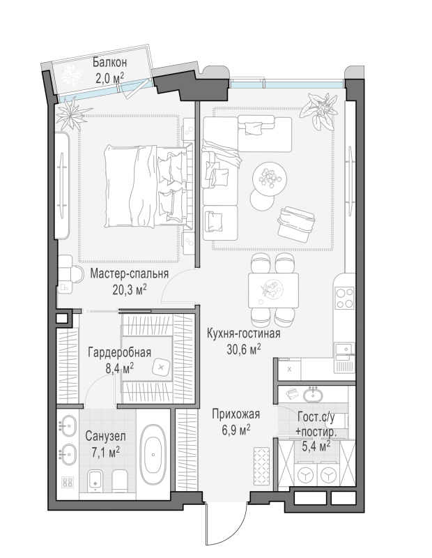 2 ккв (Евро) 79,7 м²