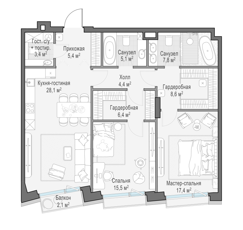 3 ккв (Евро) 104 м²