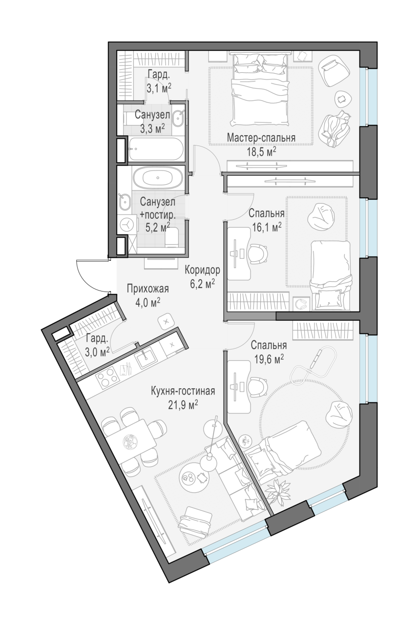 3 ккв (Евро) 102,3 м²