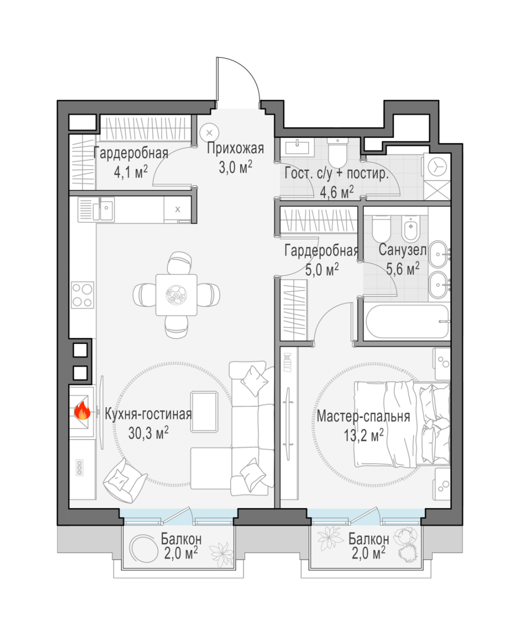 2 ккв (Евро) 68,2 м²