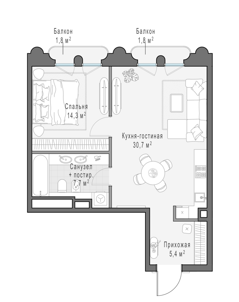 2 ккв (Евро) 59,3 м²