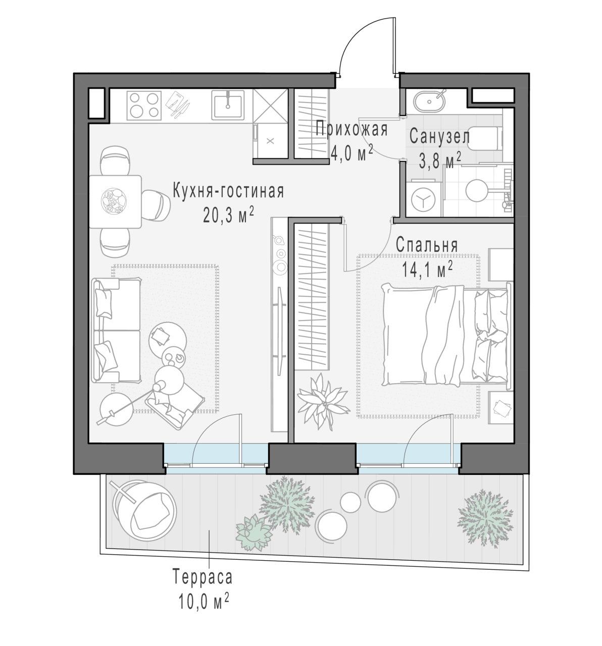 2 ккв (Евро) 45,6 м²