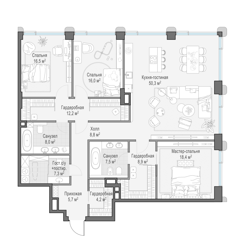 4 ккв (Евро) 166,8 м²