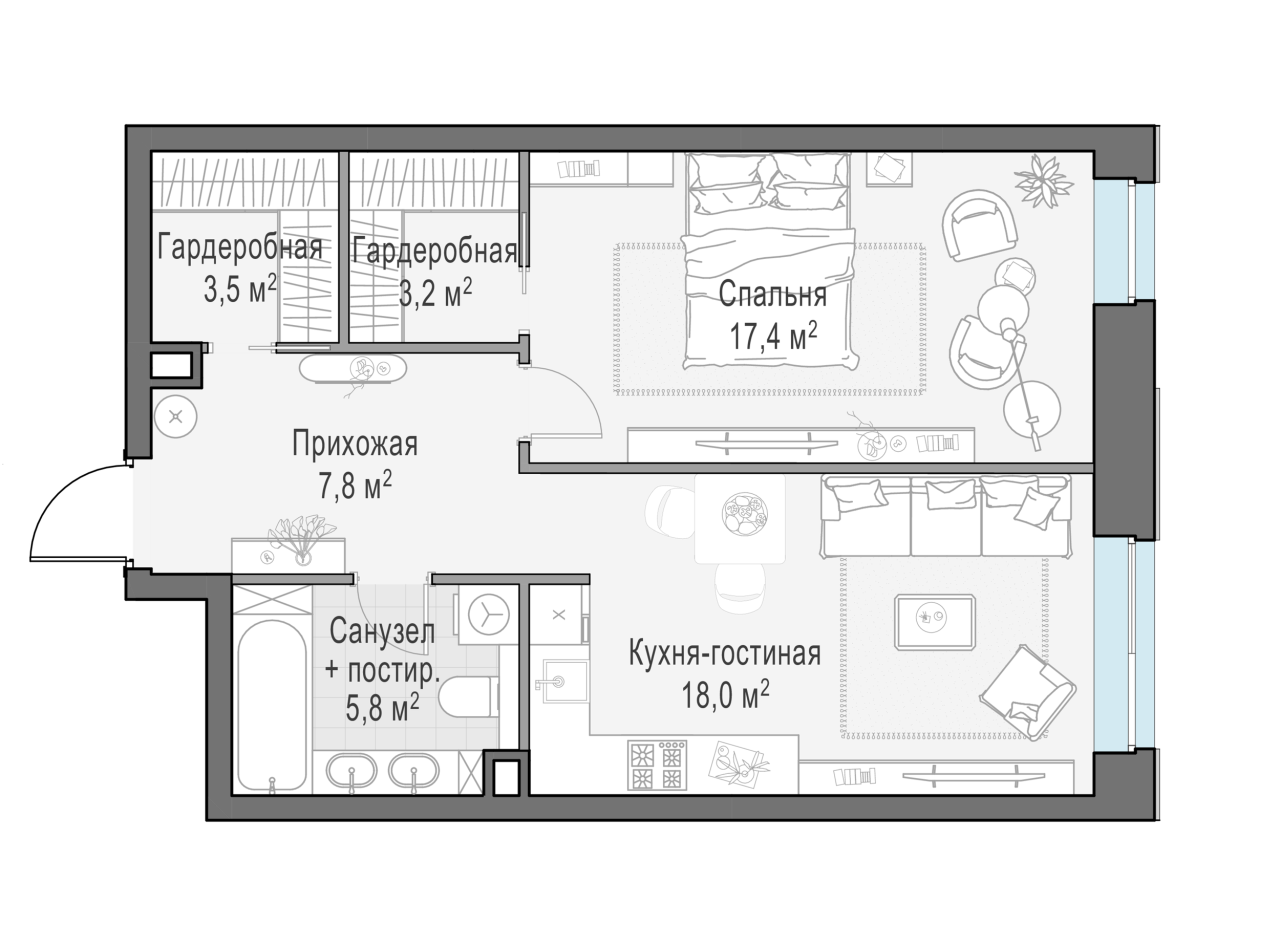 2 ккв (Евро) 56,3 м²