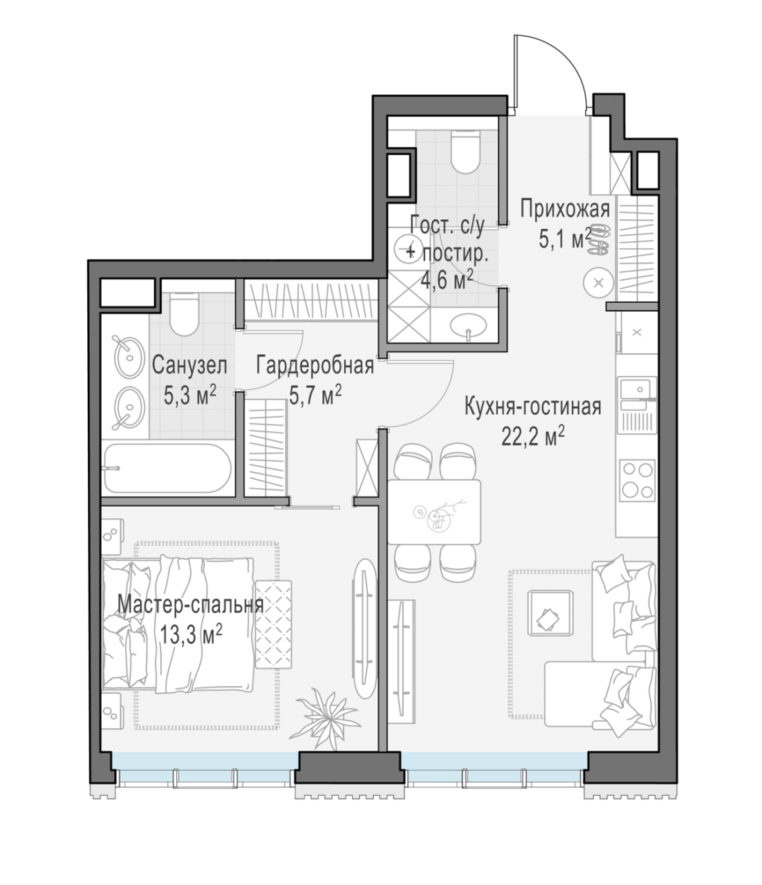 2 ккв (Евро) 56,2 м²