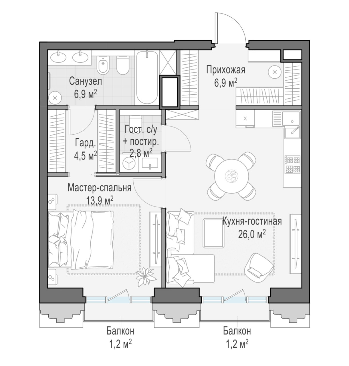 2 ккв (Евро) 61,4 м²