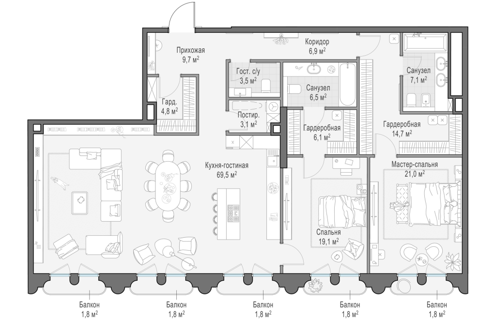 4 ккв (Евро) 174,5 м²