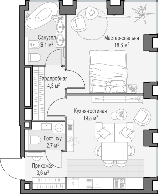 2 ккв (Евро) 55,5 м²
