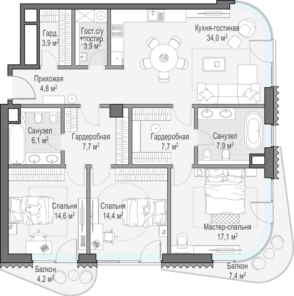 4 ккв (Евро) 130,6 м²